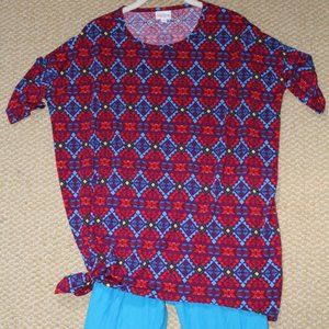 blue and red Aztec printed LuLaRoe Irma tunic top